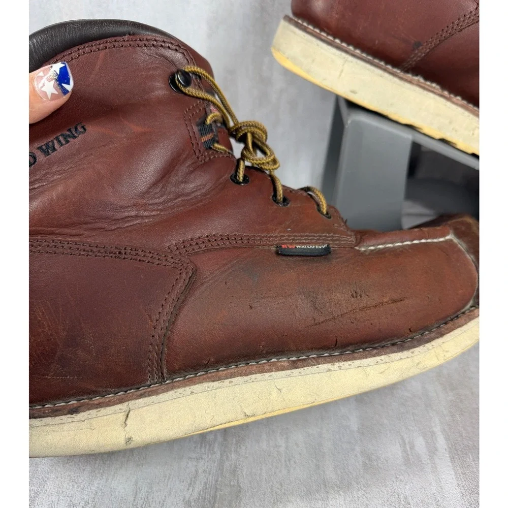 Red Wing ASTM F2892-18 EH 405 10.5 D Brown Leather Tuff Toe Work Boots *READ